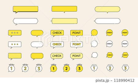 ポイントとチェックの吹き出しアイコンセット、ベクター素材 ポイントとチェックの吹き出しアイコンセット、ベクター素材 118990412
