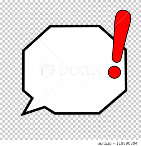 A hexagonal speech bubble with a solid red exclamation mark 118990804