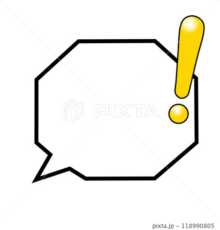 テカリ有る黄色いビックリマーク付きの六角形の吹き出し 118990805