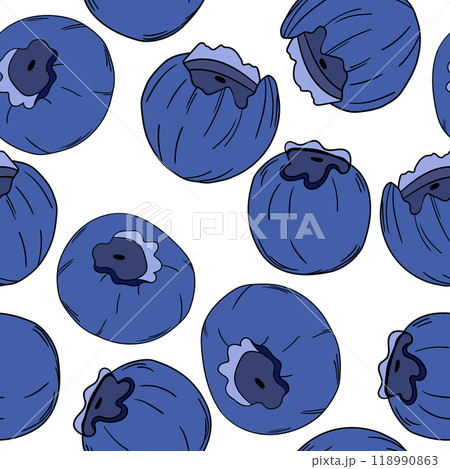 Seamless pattern with blueberry. Natural fresh ripe tasty blueberries. Vector illustration for background, packaging, textile, fabric and various other designs 118990863