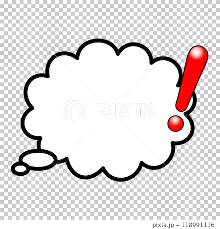 A cloud-shaped speech bubble with a shiny red exclamation mark 118991116
