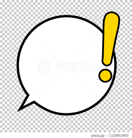 A circular speech bubble with a solid yellow exclamation mark A circular speech bubble with a solid yellow exclamation mark 118991493