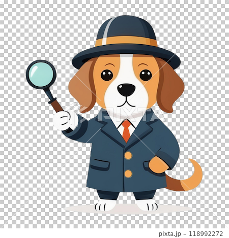 帶放大鏡的比格犬偵探插圖 1/傳單和海報材料 118992272