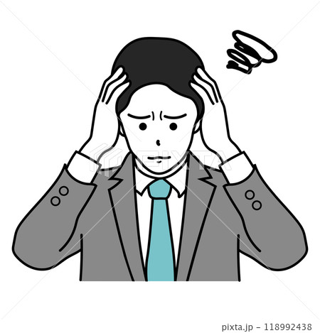 頭を抱えるスーツ姿の困ったビジネスマンのイラスト 118992438