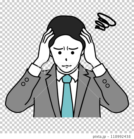 頭を抱えるスーツ姿の困ったビジネスマンのイラスト 118992438