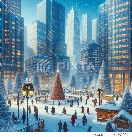 雪の降る夜の都市風景 118992746