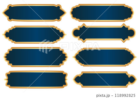 Islamic Ramadan golden frame. Arabic vector design with Turkish ornament and blue background. Arabesque ribbon sticker for tag banner and sale flyer. Islamic Ramadan golden frame. Arabic vector design with Turkish ornament and blue background. Arabesque ribbon sticker for tag banner and sale flyer. 118992825