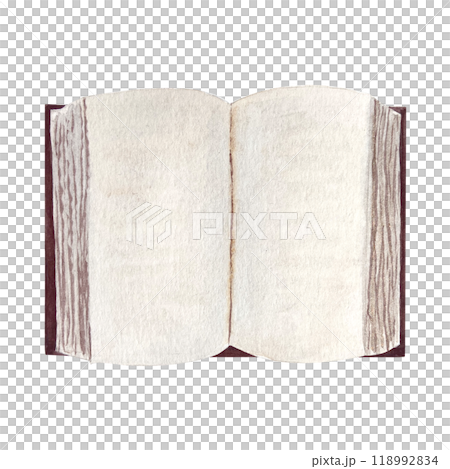 Hardcover thick open book with blank pages watercolor illustration isolated on white. Hand painted high quality illustration for bookstore, library vintage design, herbalism, learning labels, logo Hardcover thick open book with blank pages watercolor illustration isolated on white. Hand painted high quality illustration for bookstore, library vintage design, herbalism, learning labels, logo 118992834