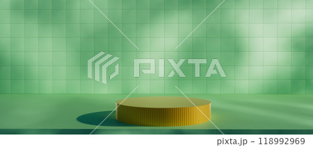 3d render illustration A gold podium is set up in front of a green wall 118992969