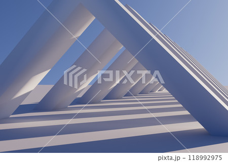 3d render illustration The image is a white and blue abstract of a building with a lot of white lines 3d render illustration The image is a white and blue abstract of a building with a lot of white lines 118992975