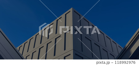 3d render illustration A building with a gray facade and a blue sky in the background 118992976