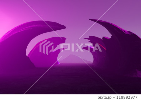 3d render illustration A purple landscape with a mountain in the background 3d render illustration A purple landscape with a mountain in the background 118992977