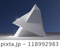 3d render illustration A white sculpture with a triangular shape is lit up by the sun 118992983