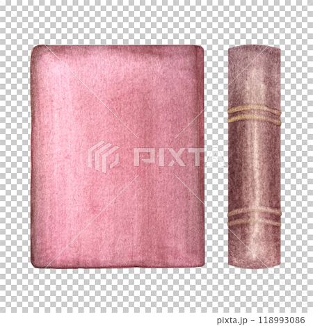 Pink hardcover book front and spine set isolated on white. Hand painted in watercolor. Thick book spine high quality illustration perfect for library, bookstore, learning, labels, logo decor design Pink hardcover book front and spine set isolated on white. Hand painted in watercolor. Thick book spine high quality illustration perfect for library, bookstore, learning, labels, logo decor design 118993086