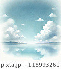 穏やかな青空と湖の風景 - 水彩画風 118993261