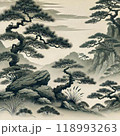墨絵風の松と岩 - 和風景観イラスト素材 118993263
