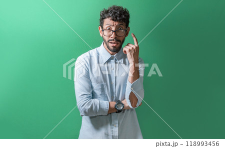 Confused and scared man isolated, Person with scared and confused face on isolated background, Handsome man with scared and puzzled face Confused and scared man isolated, Person with scared and confused face on isolated background, Handsome man with scared and puzzled face 118993456