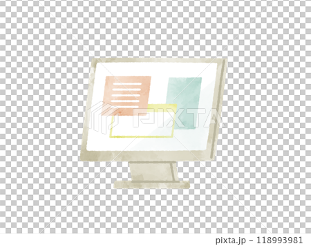 電腦顯示器與開啟的文件-水彩 電腦顯示器與開啟的文件-水彩 118993981