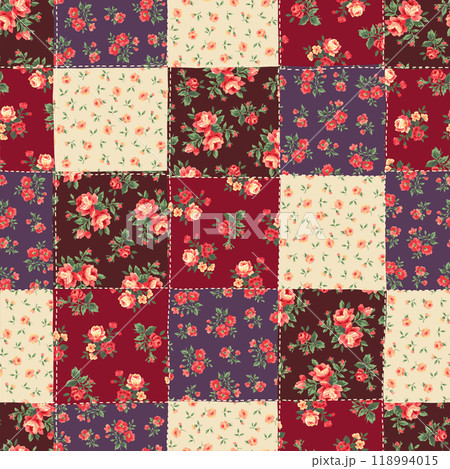 可愛い花柄を使ったシームレスなパッチワーク, 118994015