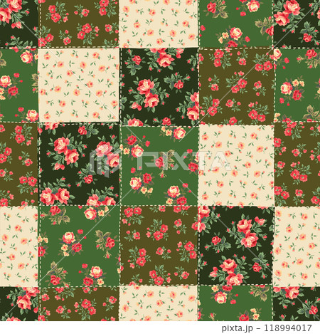 可愛い花柄を使ったシームレスなパッチワーク, 118994017