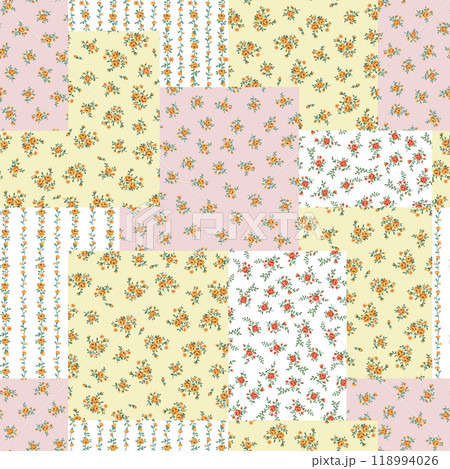 可愛い花柄を使ったシームレスなパッチワーク, 118994026