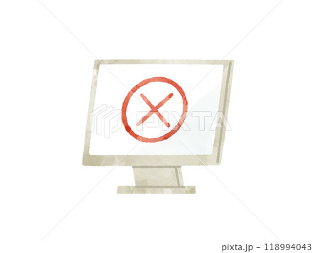 バツマークが表示されたパソコンモニター-水彩 バツマークが表示されたパソコンモニター-水彩 118994043