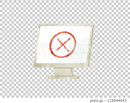 バツマークが表示されたパソコンモニター-水彩 バツマークが表示されたパソコンモニター-水彩 118994043