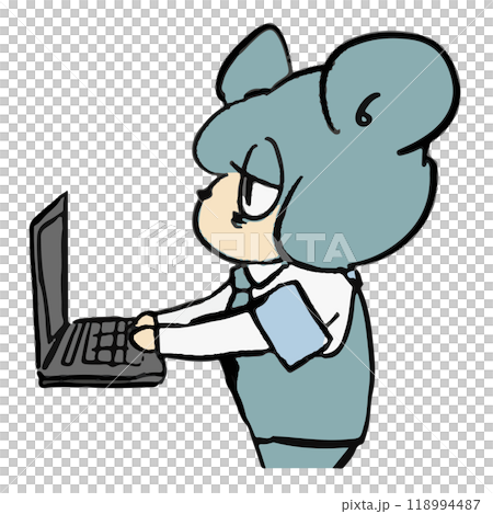 水色の可愛いゆるキャラの表情豊かな手描きイラスト素材 118994487