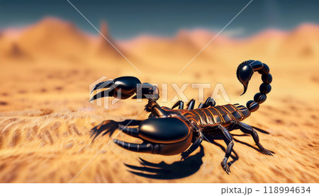 Close-up of an Aggressive Scorpion in Defensive Position - Generative Ai Close-up of an Aggressive Scorpion in Defensive Position - Generative Ai 118994634