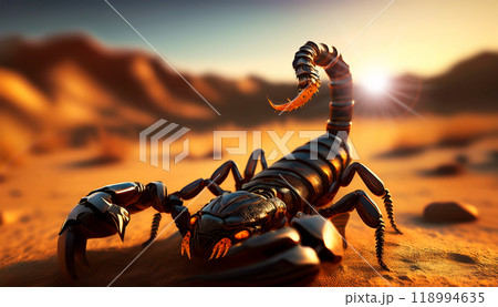Close-up of an Aggressive Scorpion in Defensive Position - Generative Ai Close-up of an Aggressive Scorpion in Defensive Position - Generative Ai 118994635