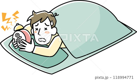 目覚し時計のアラームで目覚める眠そうな男性 118994771