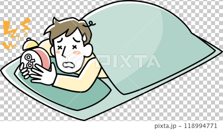 目覚し時計のアラームで目覚める眠そうな男性 118994771