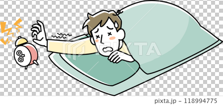 一個睡在蒲團裡的昏昏欲睡的男人試圖停止鬧鐘 一個睡在蒲團裡的昏昏欲睡的男人試圖停止鬧鐘 118994775