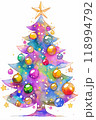 Cute Christmas Tree with Gold Star - Neon Watercolor 118994792