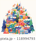 Christmas Town Atmosphere - Neon Watercolor Doodle Art 118994793