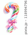 Cute Candy Cane - Neon Watercolor Doodle Art 118994796