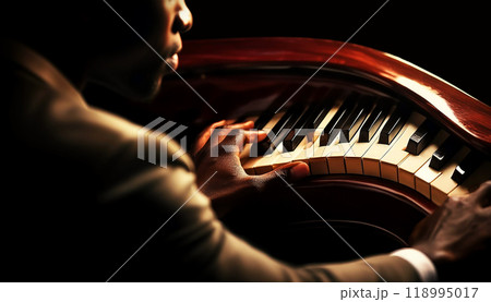 Hands of an African-American Pianist Playing a Piano Keyboard - Generative Ai Hands of an African-American Pianist Playing a Piano Keyboard - Generative Ai 118995017