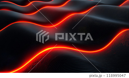 A striking black and red vector illustration featuring a wavy pattern, symbolizing the fluctuations and volatility of securities markets. Generative AI	 118995047