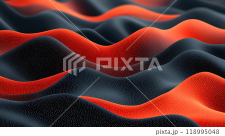 A striking black and red vector illustration featuring a wavy pattern, symbolizing the fluctuations and volatility of securities markets. Generative AI	 118995048