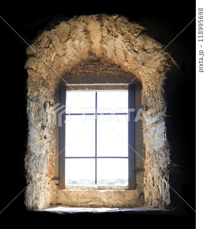 An old window in the dark room 118995698