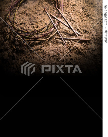 Rusty wreath of thorns at the cross 118996546