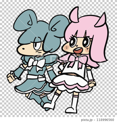 可愛いゆるキャラの表情豊かな手描きイラスト素材 118996560