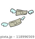 浪費して財布から空に飛んでいく紙幣のイラスト 118996569