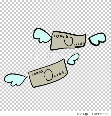 鈔票被浪費並從錢包飛向天空的插圖 118996569