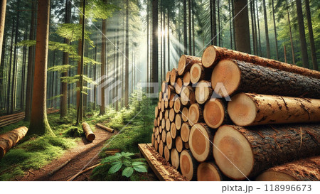森の恵み:伐採された木材の風景 森の恵み:伐採された木材の風景 118996673