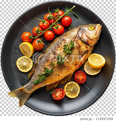 tasty whole fried fish with lemon elements tasty whole fried fish with lemon elements 118997098