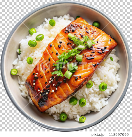 teriyaki salmon bowl grilled teriyaki glazed 118997099