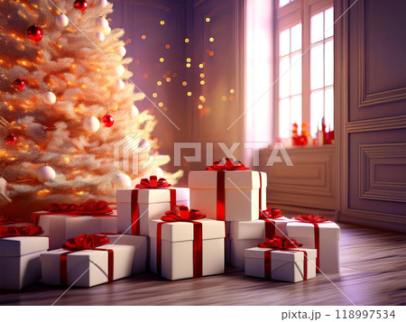 ツリーの足元に置かれたプレゼント 118997534