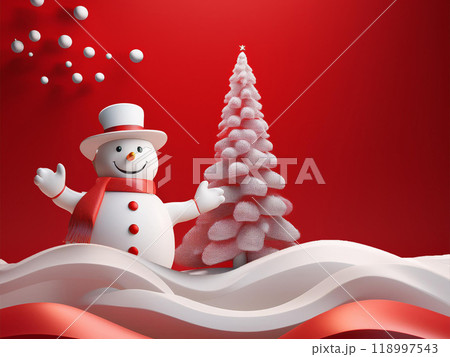 雪だるまと雪の背景フレーム 雪だるまと雪の背景フレーム 118997543