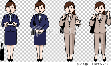 Full body pose set of 4 - Woman in a suit 118997765